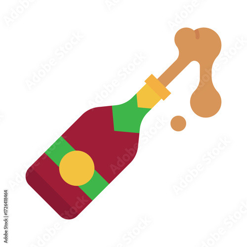 A popped champagne bottle with fizz escaping