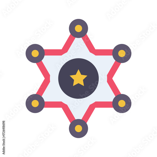 A sheriffs badge with six points a star in the center and circular details