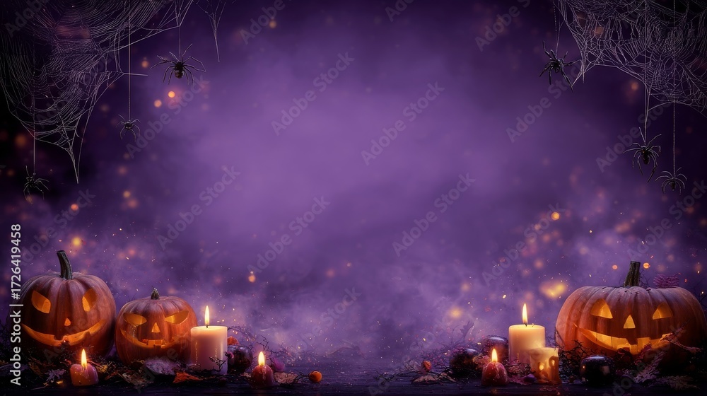 Obraz premium Elegant Halloween banner template with pumpkins, candy, and candles,