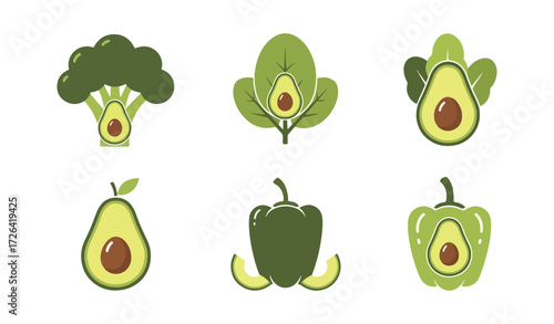Avocado broccoli and bell peppers illustration
