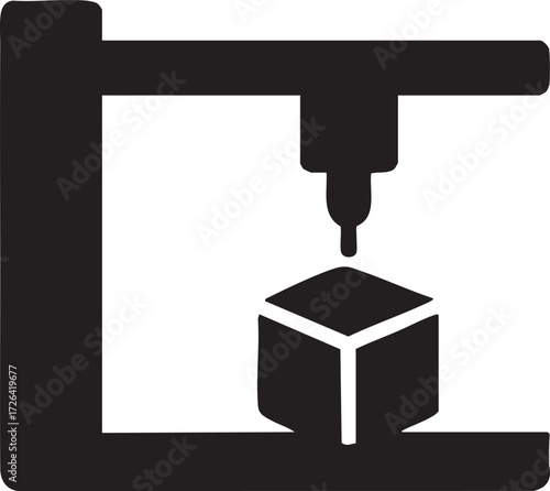 3D Printer Manufacturing Cube Silhouettes Icon Vector