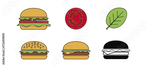 Burger tomato and leaf icons