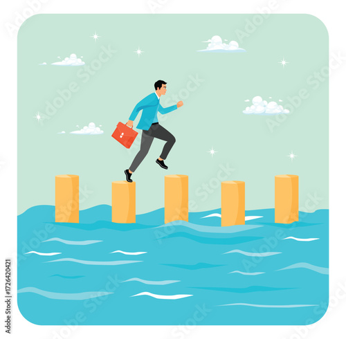 The concept of stepping stones to success. Small step to overcome difficulty.