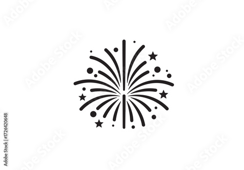 Fireworks celebration silhouette glyph vector icon isolated on white background.