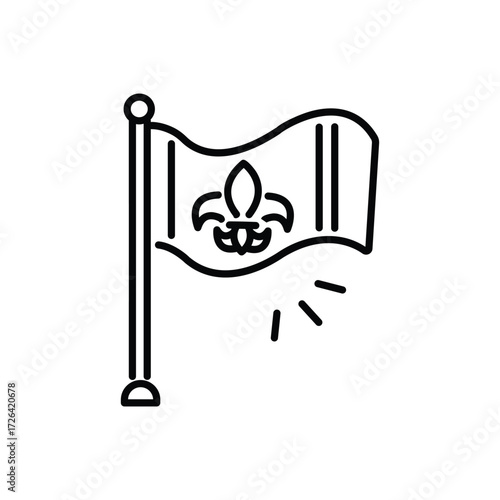 Line art of a flag with a fleurdelis symbol