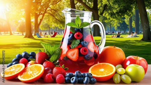 Refreshing fruit punch in a sunny park