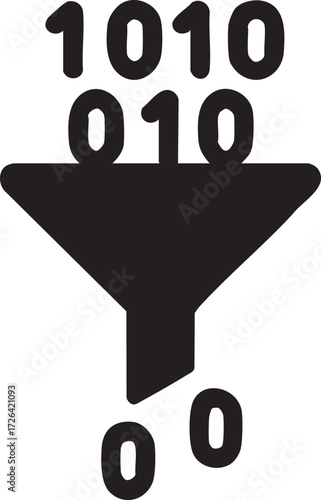 Big Data Funnel Silhouettes with Binary Code Processing Vector Icon