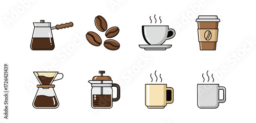 Coffee brewing methods icons