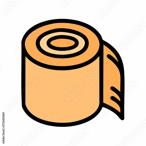 Isometric line art icon of an orange adhesive tape roll. Flat vector illustration for office, craft, repair, packaging, or DIY projects.