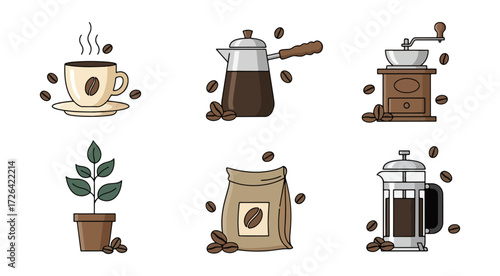 Coffee making process illustration
