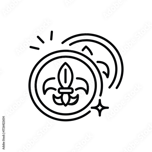Two coins with fleurdelis symbol one obscured a shine mark and arcs representing a tossed or shimmering effect