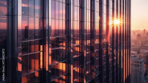 Sunset light through skyscraper windows
