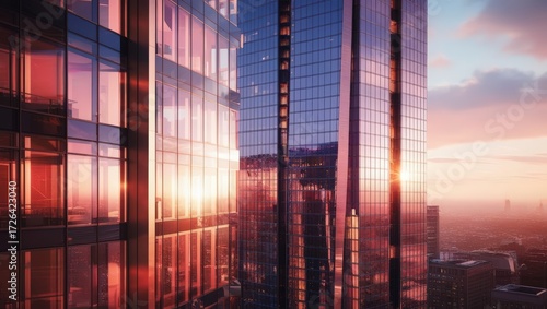 Sunset reflecting on a modern skyscraper