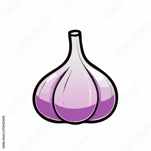 Vibrant cartoon purple garlic bulb vector illustration, a fresh and healthy culinary ingredient for cooking, seasoning, and flavor.