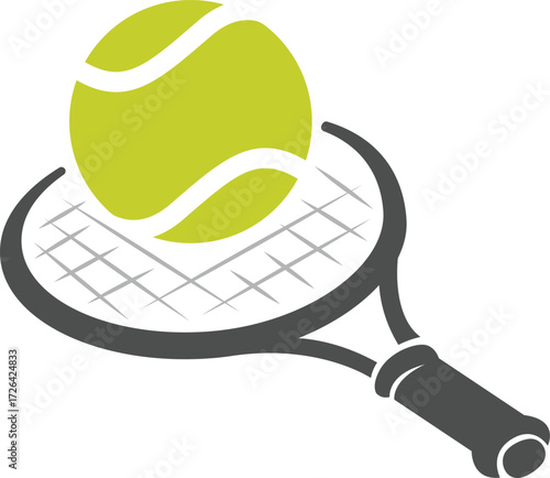 Vector art of tennis ball on racket sport equipment for playing tennis vector illustration of tennis racket and ball