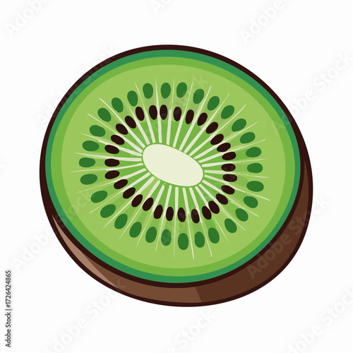 Vibrant Green Kiwi Fruit Slice Vector Illustration, Healthy Snack and Tropical Food Icon on White Background