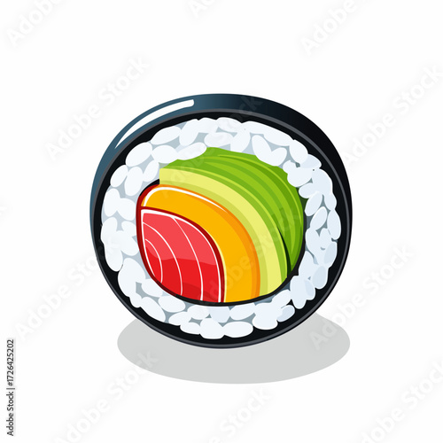 Delicious Japanese Sushi Roll Maki Vector Illustration with Colorful Ingredients and Seaweed on White Background