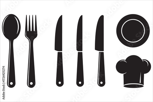 Shiny silver metal utensil set of fork, spoon, and knife cutlery isolated on white
Shiny silver metal utensil set of fork, spoon, and knife cutlery isolated on white