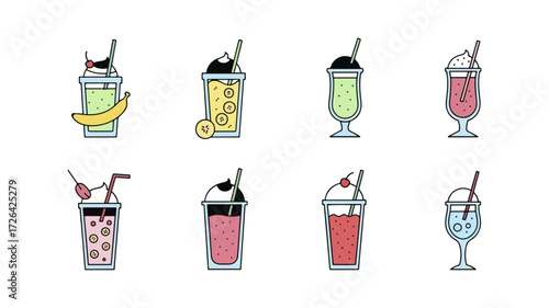 Colorful smoothies and milkshakes collection