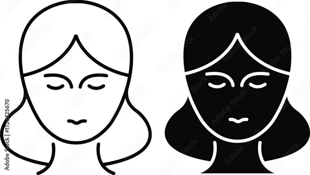 Obraz premium Woman Face Icon – Outline and Solid Female Beauty Vector Symbols and vector silhouette..eps