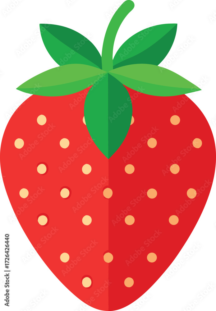 Fototapeta premium Fresh red strawberry icon with green leaves isolated healthy fruit food graphic design element
