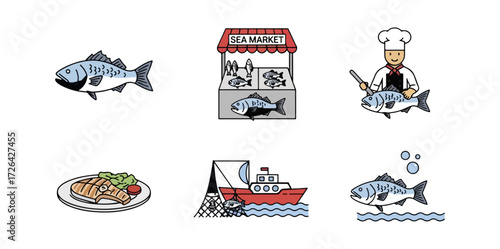 Fish market scene illustration