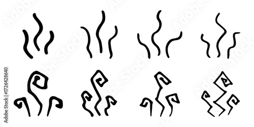 Set of hand drawn steam and smoke Steam swirls doodle Heat waves or aroma from cooking food and hot coffee, gas and fumes Single element for print, web, design, decor