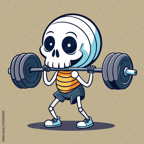 Sunbathing ghosts or beach skeletons Cartoon skeleton lifting weights at the gym