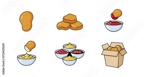 Fried chicken french fries and dipping sauces illustration