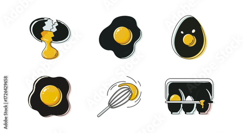 Fried eggs cooking process illustration