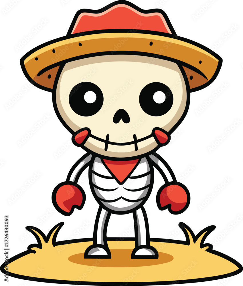 Fototapeta premium Sunbathing ghosts or beach skeletons Cute cartoon skeleton cowboy wearing a hat and bandana