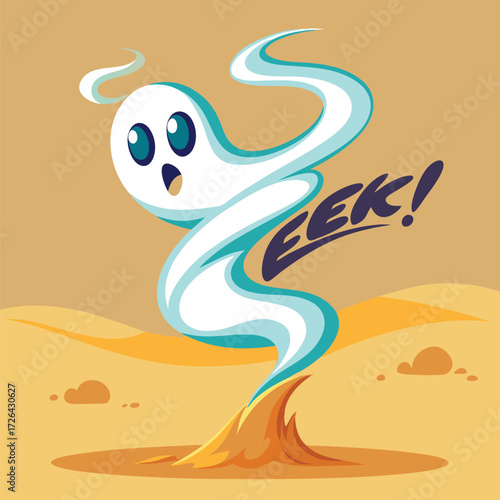 Sunbathing ghosts or beach skeletons Cartoon ghost exclaims eek in a desert landscape