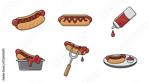 Hot dog preparation illustrations