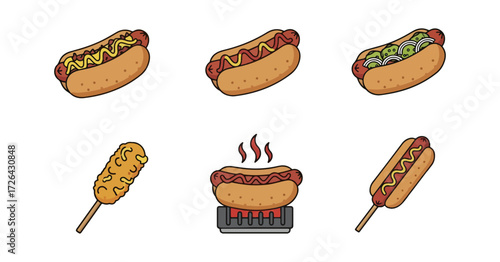 Hot dogs and other street food illustration