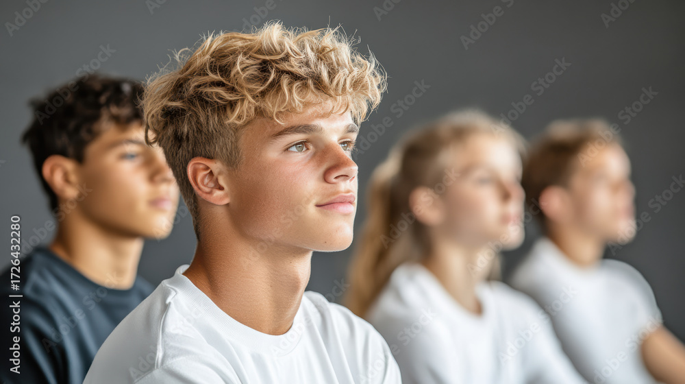 Fototapeta premium Focused young individuals with curly hair in group setting