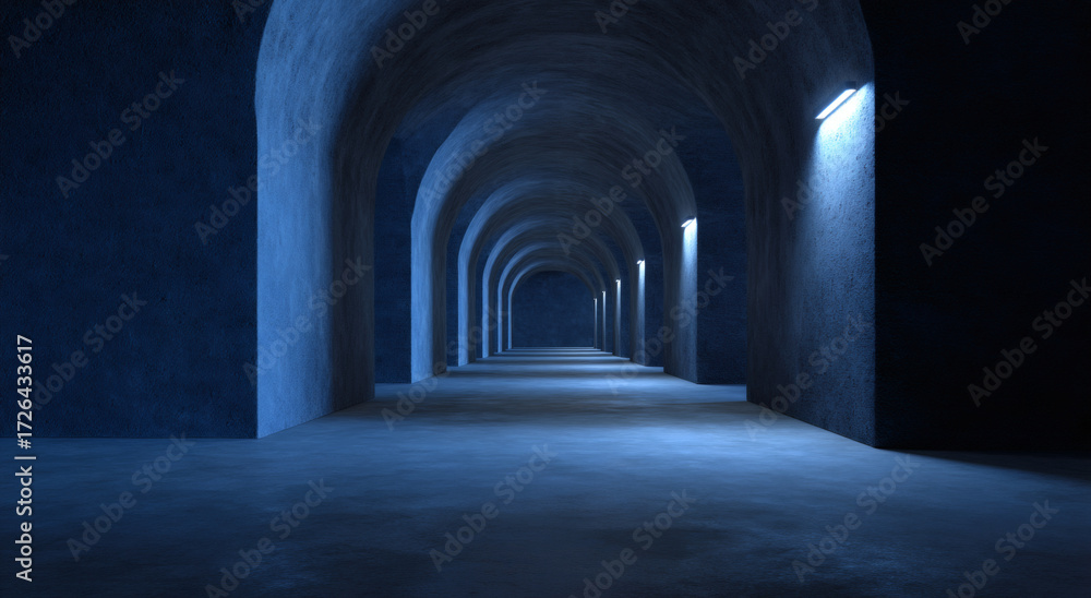 Naklejka premium Mysterious Blue Concrete Archway Corridor