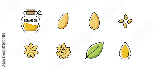 Sesame oil and seeds graphic elements