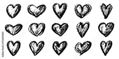 Set of simple hand drawn heart drawing illustration Scribble heart doodle Love clipart Single element for print, web, design, decor