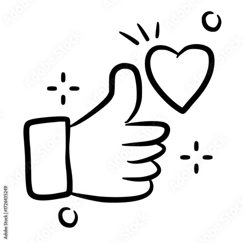 Thumbs up heart like approval outline illustration drawing