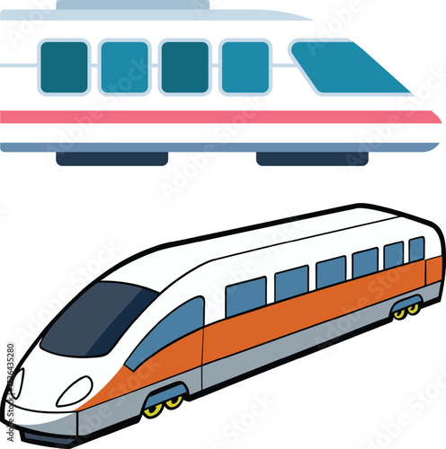 Illustration of two modern highspeed trains, showcasing sleek design and advanced transportation technology for efficient travel