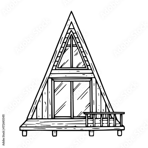 A-frame house cabin wooden architecture outline illustration