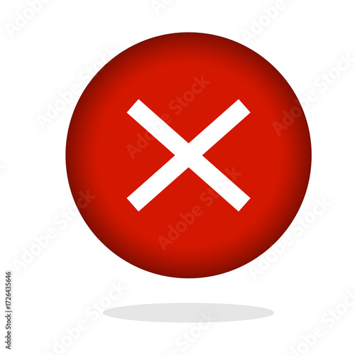A red sphere with a white X symbol in the center, casting a soft shadow.