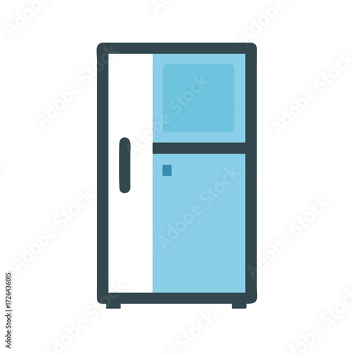 Refrigerator icon in flat style with blue and white design