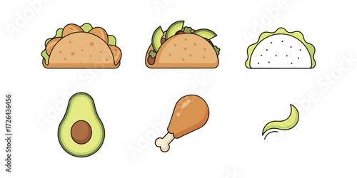 Taco avocado and chicken food illustration
