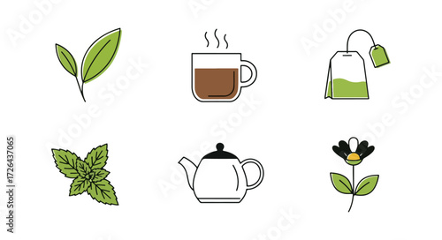Tea coffee and herbal infusions flat icons