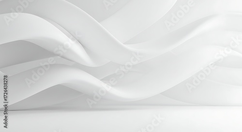 Minimal White Abstract 3D Background with Curved Geometric Shapes and Soft Shadows
