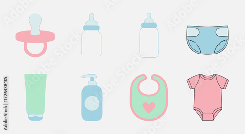 Cute Baby Essentials & Care Items Icons
