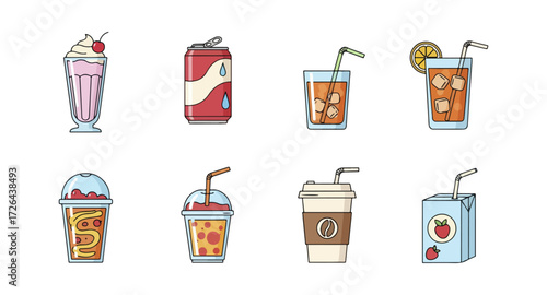Various beverages in flat style illustration
