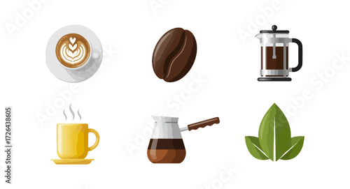 Various coffee and tea items illustration