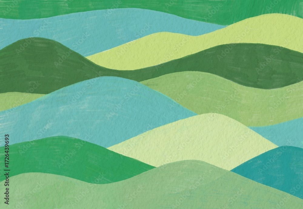 Obraz premium hand drawn nature watercolor green mountain background illustration